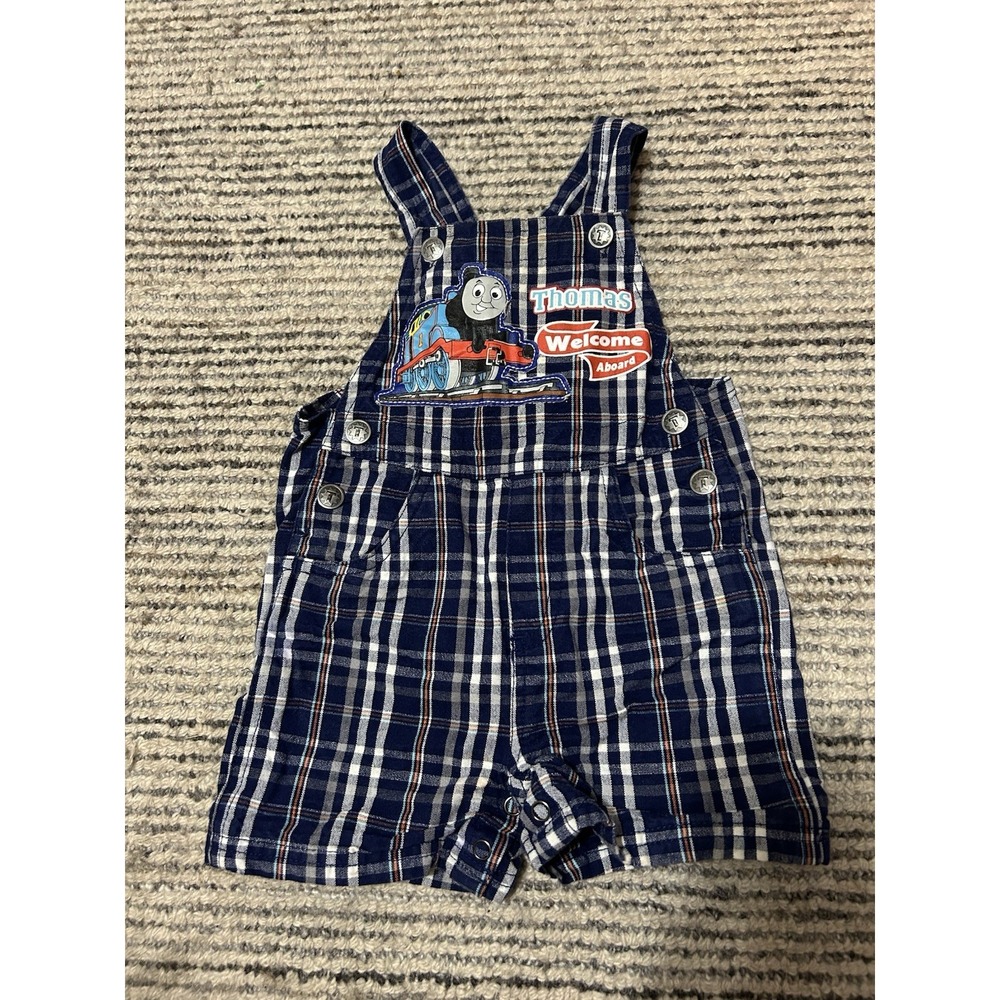 Vintage Thomas the Tank Engine Plaid Overall Shorts 18m Blue Check Gullane 1990s